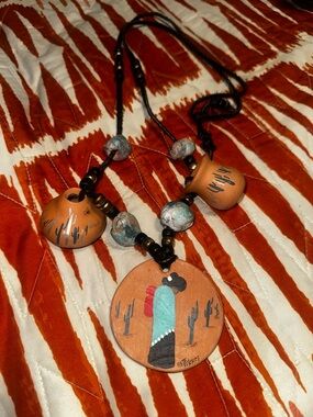 Hand-Painted Southwestern Clay Necklace with Bead Accents